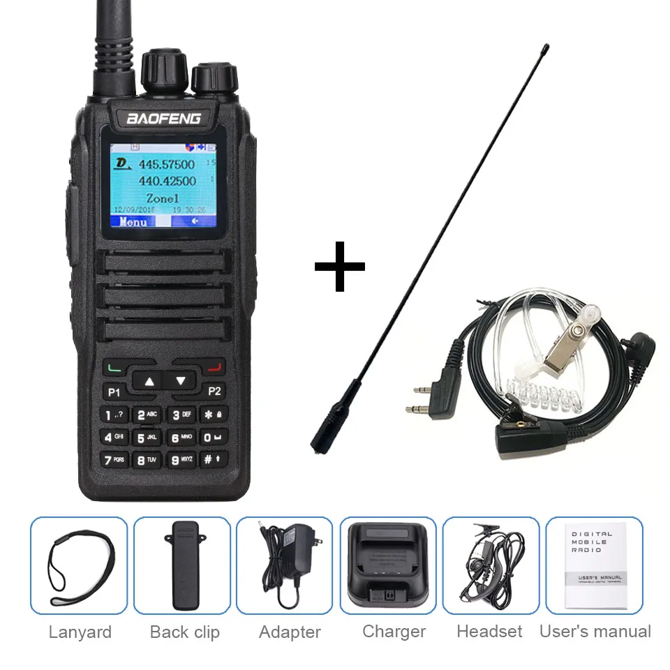 add antenna headset Baofeng DM-1701 рация ПМР rádio UHF VHF Ham CB радио станция цифровой аналоговый Совместимость Dual Time slot рация рации yaesu - Цвет: add antenna headset