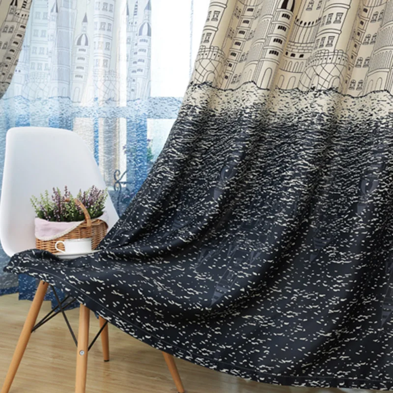 Полиэстер хлопок с принтом занавеска функцией затенения для спальни гостиной