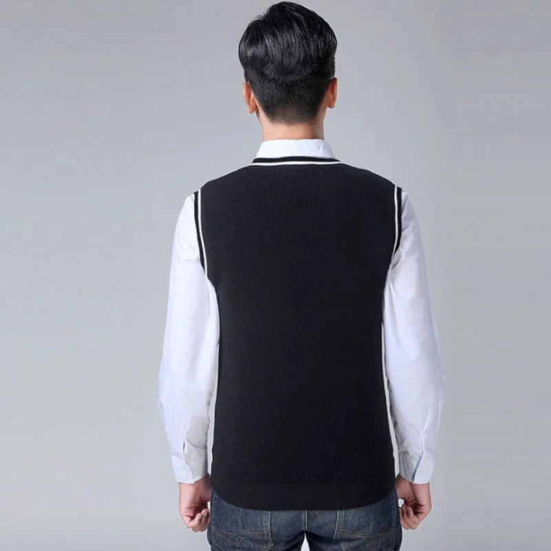New Knitwear Trui Heren Vest Men Pullover Pull Homme V-neck Sleeveless Sweater Cotton Mens Jumper Sueter Masculino | Мужская одежда