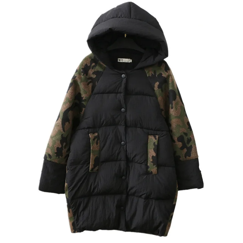 black and camouflage AYUNSUE размера плюс 6XL зимняя куртка женская парка утолщенное пальто женские камуфляжные куртки ватник Abrigo Mujer WXF536 - Цвет: black and camouflage