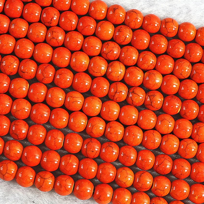 Мода желтый красный orange синтетический вен бирюзовый камень круглый loose бисер diy