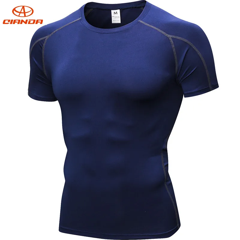 Navy Blue Новинка, Мужская футболка с коротким рукавом для фитнеса, баскетбола, бега, спорта, бодибилдинга, спортзала, эластичные компрессионные колготки, быстросохнущие Топы - Цвет: Navy Blue