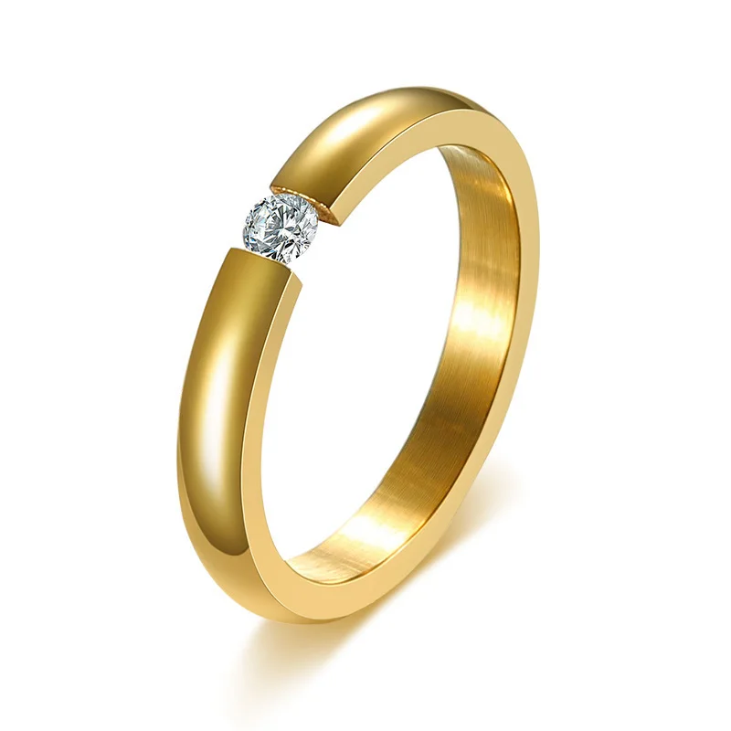 Gold Color Vnox 3 мм пасьянс CZ камень кольцо для женщин обручальные кольца обручальное кольцо нержавеющая сталь элегантный темперамент женские ювелирные изделия - Цвет основного камня: Gold Color