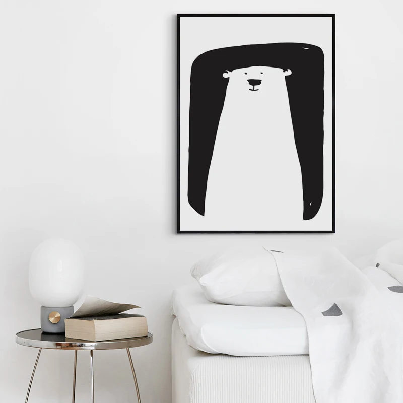 Картина черно белая на холсте с изображением медведя 07 г|picture wall|print posterart painting |