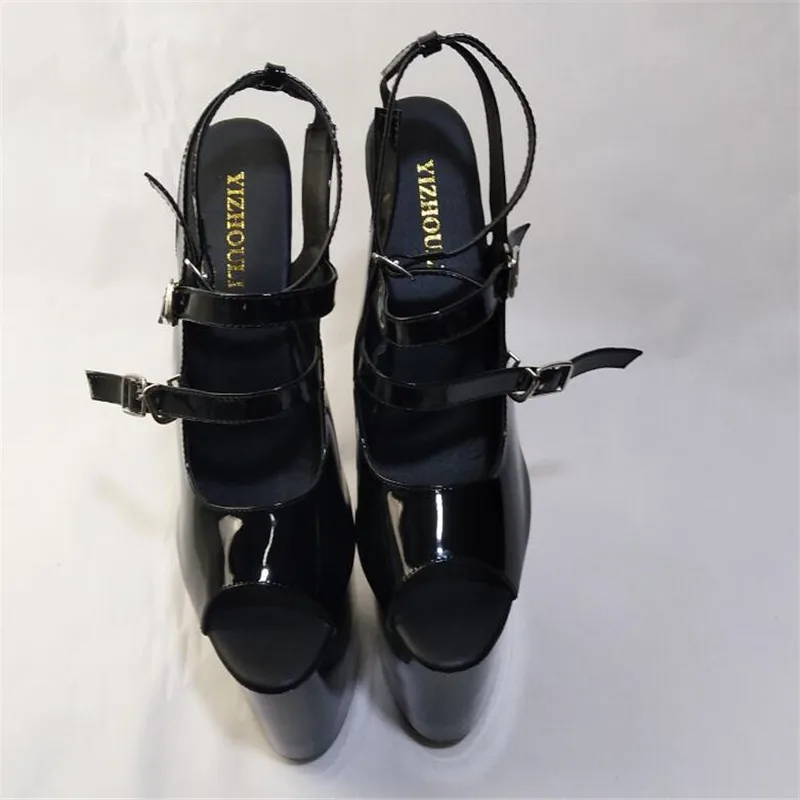 8 дюймов соблазнительные Клубные открытые туфли на высоком каблуке черные