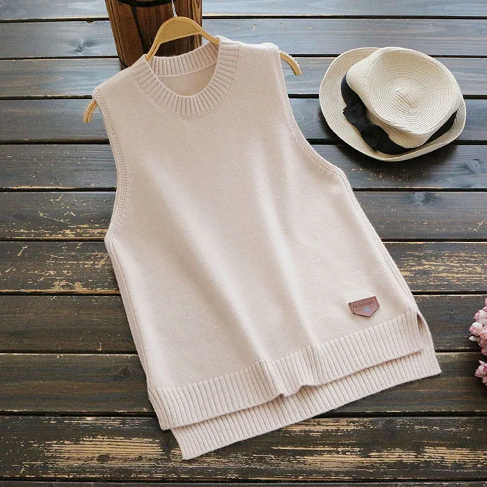 Женский вязаный свитер без рукавов повседневный свободный хлопковый жилет с