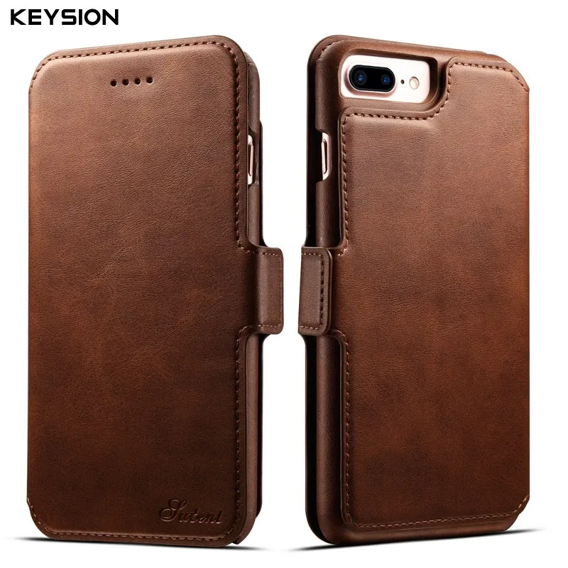 Коричневый KEYSION роскошный флип-кейс для iPhone 8, 8 Plus съемный кошелек чехол Магнитный 2 в 1 PU кожаные с отделениями для карт чехол для iPhone7 7 Plus - Цвет: Коричневый