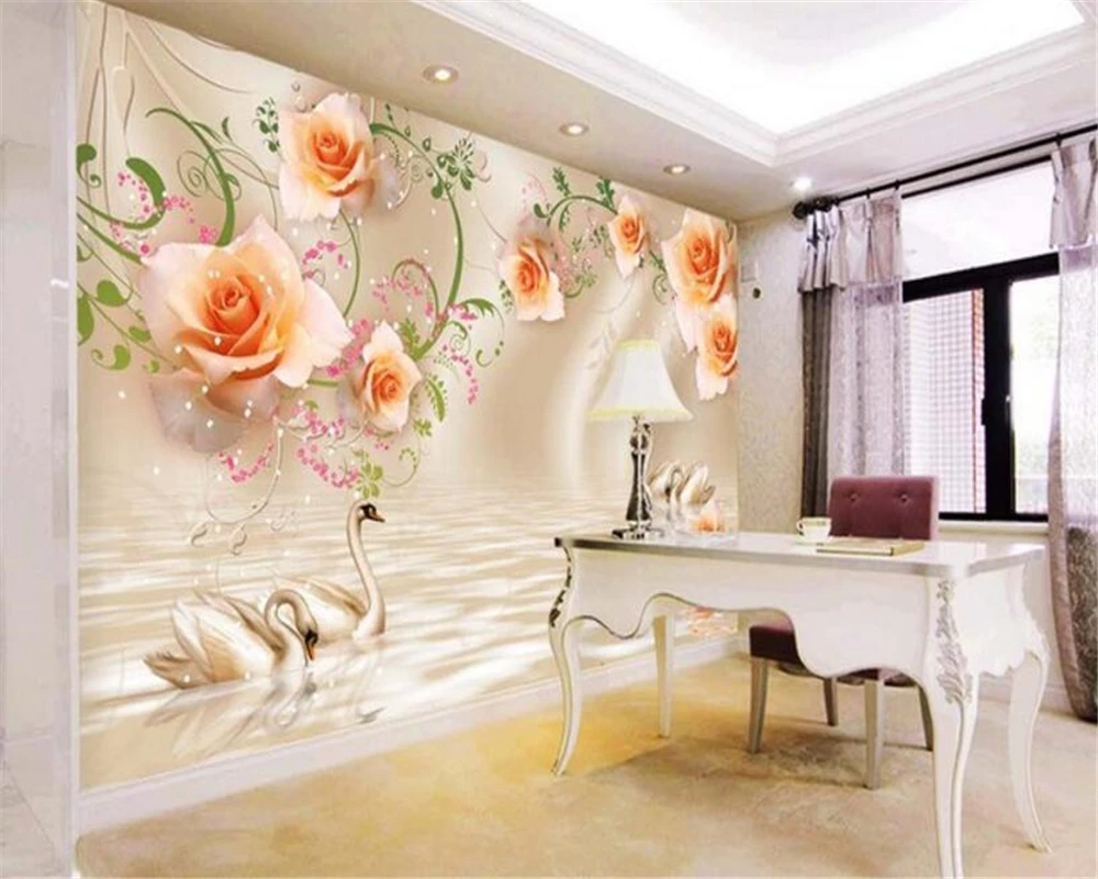 Обои из бумаги светло желтая роза отражение высокое качество красивый шелк ТВ