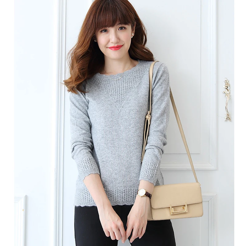 HZYRMY Spring and Autumn New Women's Cashmere Sweater Fashion Round Neck Solid Color Soft Shirt Short Wool Pullover Warm | Женская