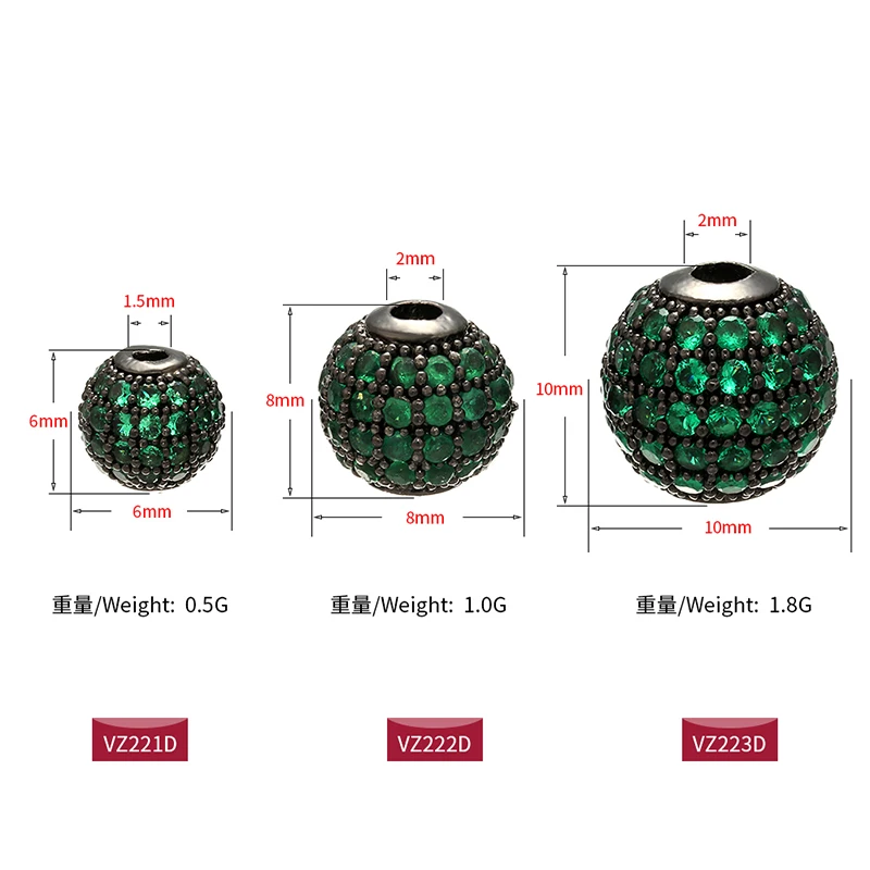 ZHUKOU 6 мм/8 мм/10 мм высококачественные круглые бусины из латуни с кубическим