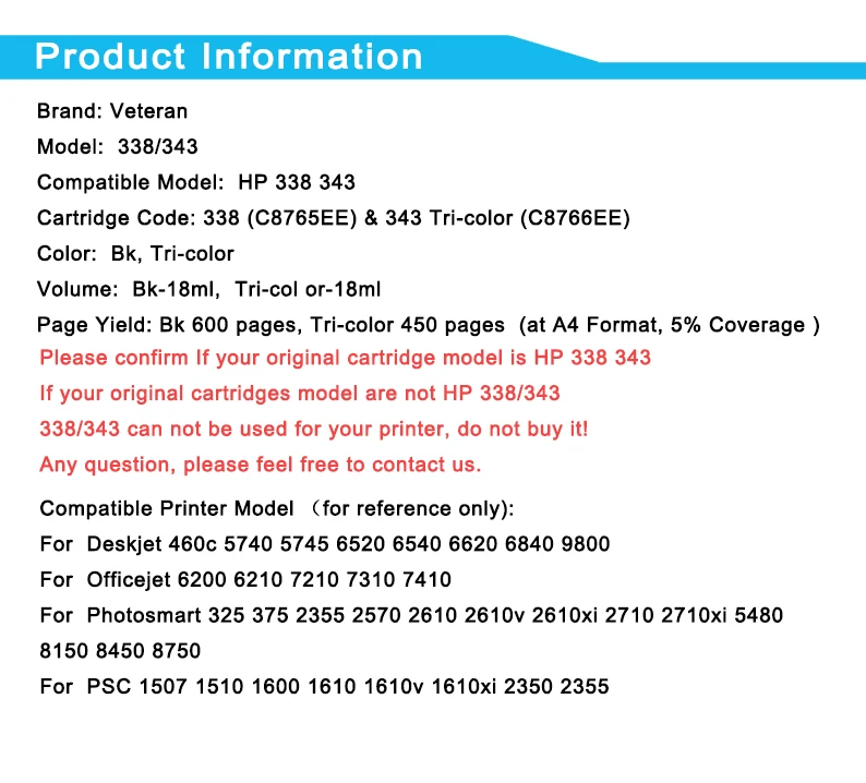 Восстановленный картридж для принтера HP 338 343 Deskjet 5740 6520 6540 Photosmart 6840 2610 - купить по