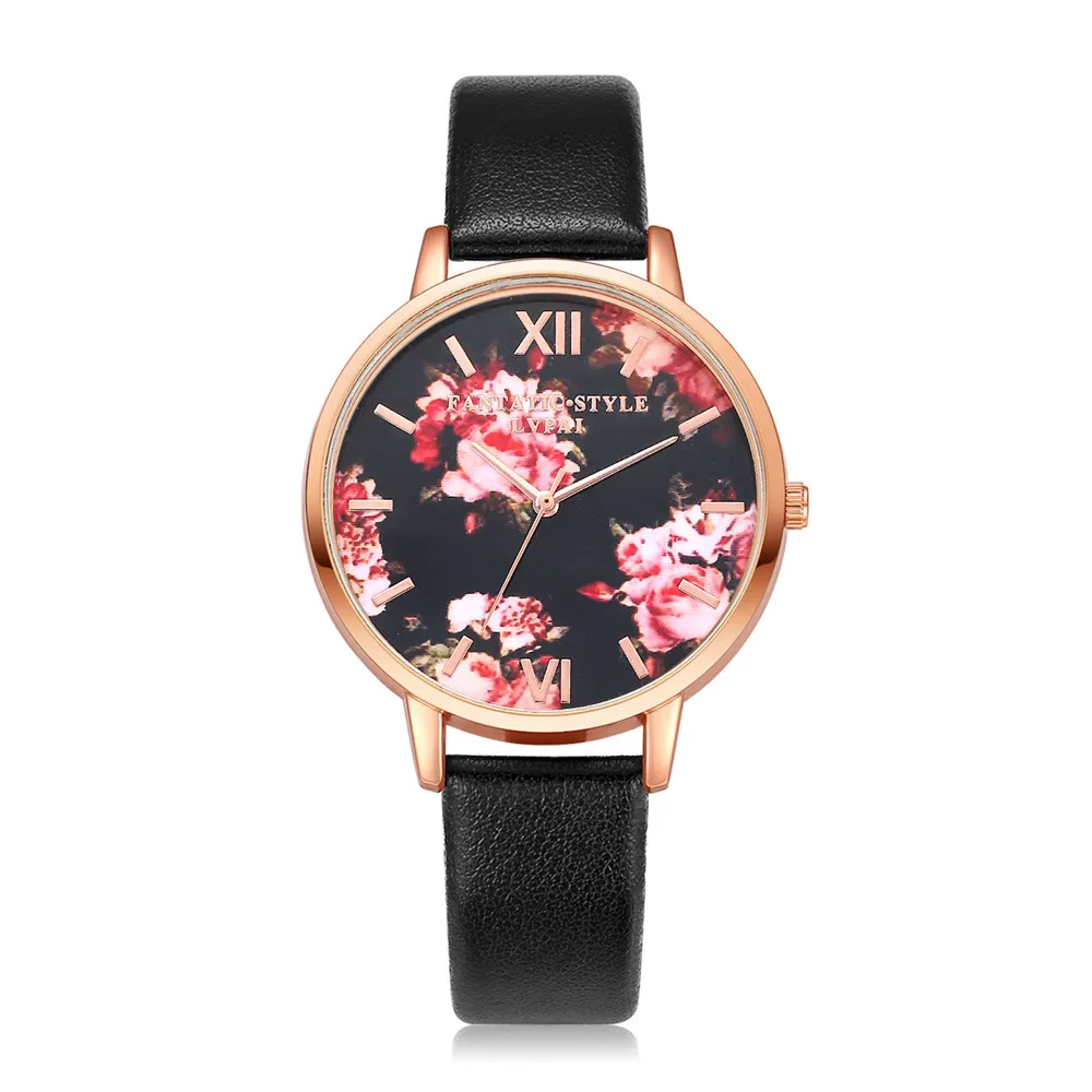 

LVPAI Women's Watches Pattern Flowers Leather PU Leather Strap Quartz Wrist Watch Ladies Watch Dress Clock Gifts Relogio Feminio