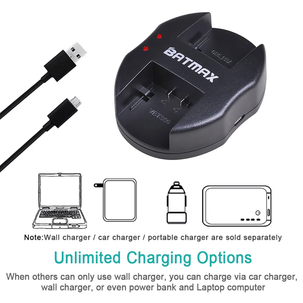 

2Pcs 3600mAh VW-VBK360 VW VBK360 VBK360 Battery + USB Dual Charger for Panasonic HDC-HS80 SD40 SD60 SD80 SDX1 SDR-H100 H85 H95