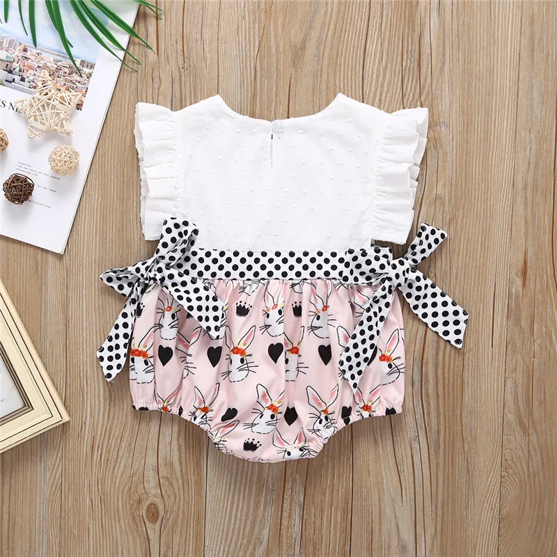 Cukoe Newborn Baby Girl Bodysuits Bowknot Bunny Print Clothes for 6-24 Month Babies Infant Toddlers One-piece Clothing | Детская одежда