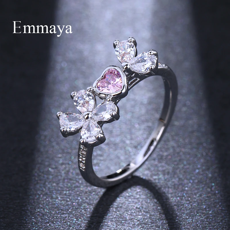 Женское кольцо с сердечком Emmaya классическое Золотое и розовое кубическим