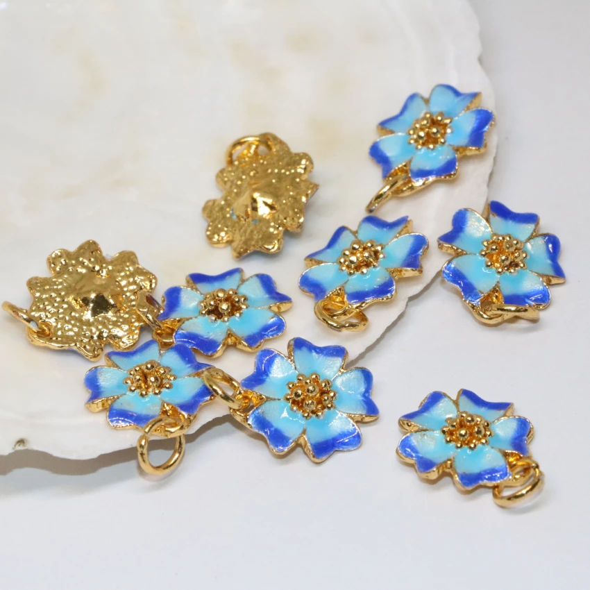 

New Fashion Wholesale Price 15mm Cute Flower Shape Enamel Spacers Cloisonne Accessories Beads Jewelry Findings 10pcs B2462