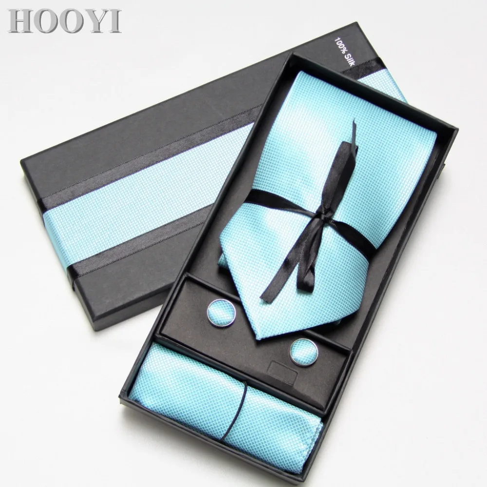 HOOYI 2019 галстуки для мужчин широкий набор галстуков Запонки Карманный платок