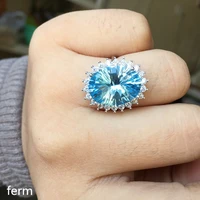 kjjeaxcmy boutique jewelry 925 sterling silver inlaid natural swiss blue topaz round jewelry ring for women