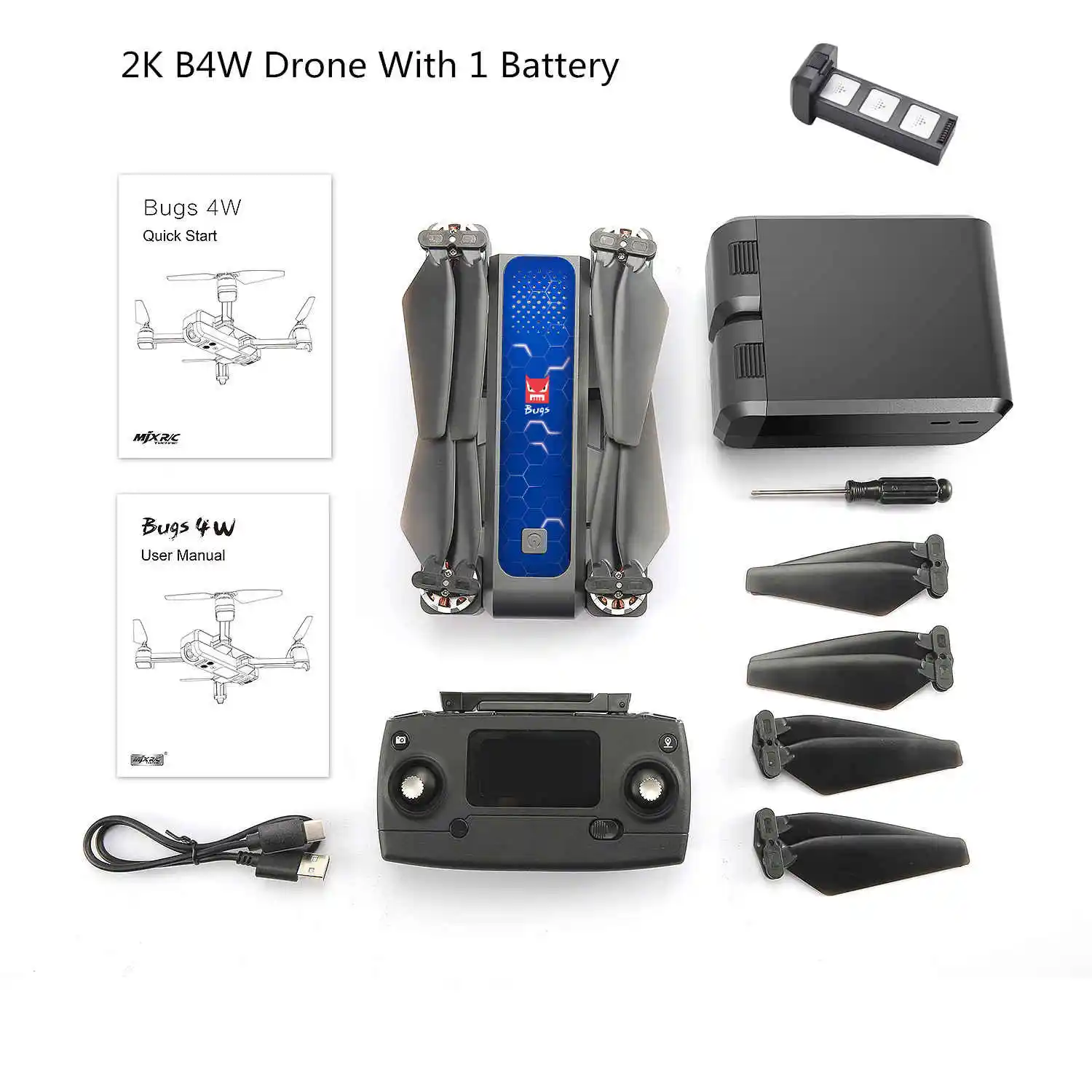 Blue-1battery MJX Bugs 4 W B4W 5G gps бесщеточный складной Дрон с Wi-Fi FPV 2K HD камерой с защитой от тряски 1,6 км 25 минут оптический поток RC Квадрокоптер - Цвет: Blue-1battery