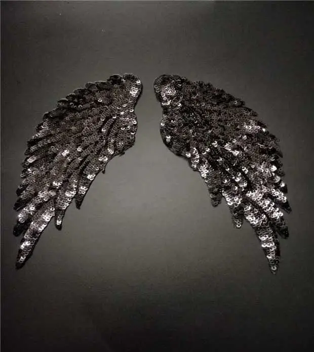 DD 2 пары блесток значок Wings ткань железо на патчи золото/серебро/красный/черный/синий вышивка аппликация DIY украшения блестки патч