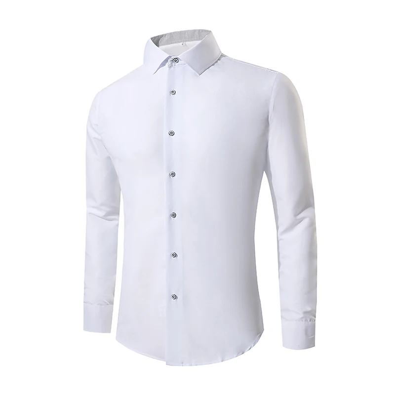 White Slim Fit мужские белые рубашки с длинным рукавом Повседневная белая рубашка мужская белая рубашка с длинным рукавом Свадебная рубашка мужская одежда - Цвет: White