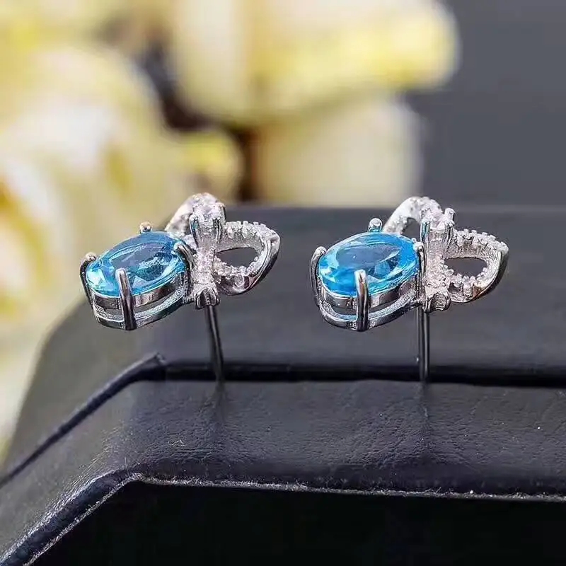 Элегантные серьги пусеты из серебра 925 пробы с топазом 4 мм * 6 мм|stud earrings|earrings forearring