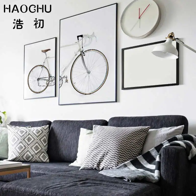 

HAOCHU Nordic Painting Bicycle Art Poster Blue Sea Nordic Wall Pictures Canvas For Living Room Beroom Home Decor Painting