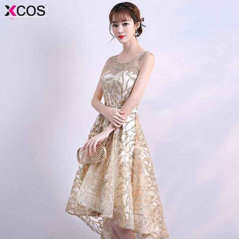 Золотое роскошное блестящее элегантное платье для выпускного вечера 2019