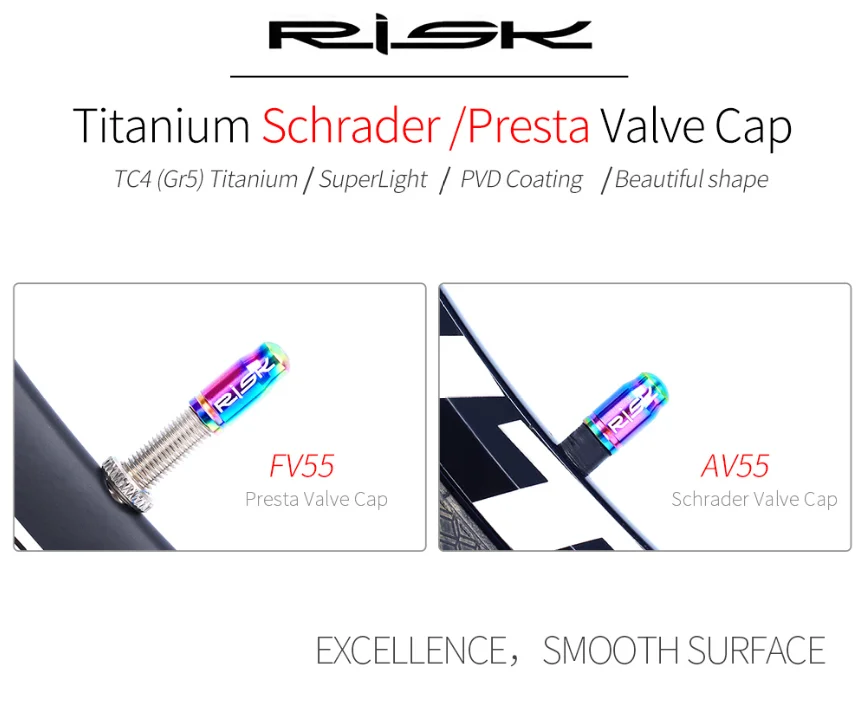 RISK 2 шт., крышка клапана для велосипеда Presta/Schrader, крышка для дорожного велосипеда из титанового сплава, французская крышка клапана, ультра-светильник, крышка для велосипедного клапана