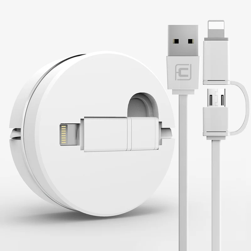 White CAFELE usb зарядный кабель для iphone 8 Pin Micro USB кабель для samsung huawei Xiaomi телефонов 2 в 1 Выдвижной Мини милый кабель - Цвет: White