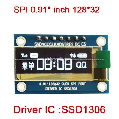 SPI 0.91&quot inch 128*32 OLED white Display Module Screen SSD1306 DC 3.3v 5v | Электронные компоненты и