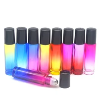 refillable gradient colorful roll on 10ml glass vial empty fragrance perfume essential oil 10cc roller bottle 5pcs