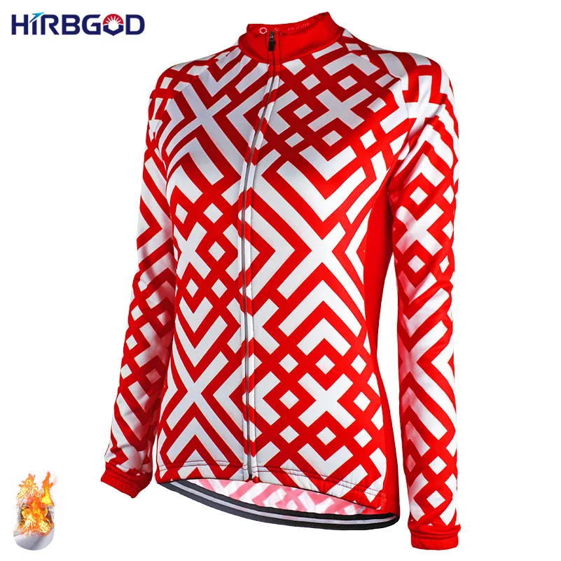 HIRBGOD Woman New Long Sleeve Cycling Jersey Winter Fleece Red Bike Clothing Warm Windproof MTB Bicycle Coat Jacket HK131 |