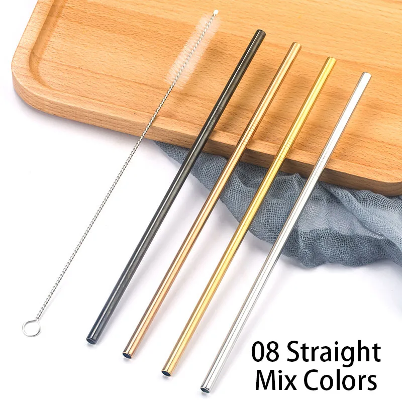 08Straight Mix Color 304 соломинки из нержавеющей стали пипетки многоразовые, для питья соломы прямо согнуты металлическая соломинка с чистого набор кистей вечерние бар аксессуар - Цвет: 08Straight Mix Color