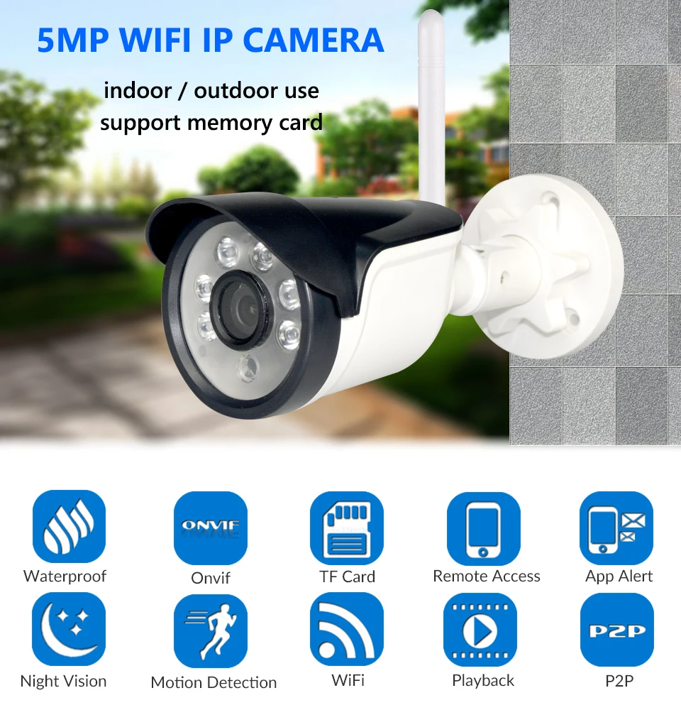 Камера Безопасности 5MP Bullet WiFi IP камера HD встроенный слот для sd карты ночного