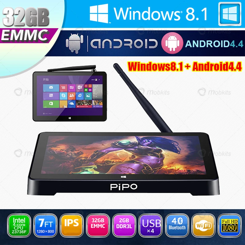 Мини-пк PIPO X8 мини-пк 32 ГБ или 64 двумя ос Windows 8.1 10 и 7 дюймов планшет компьютер Z3736F