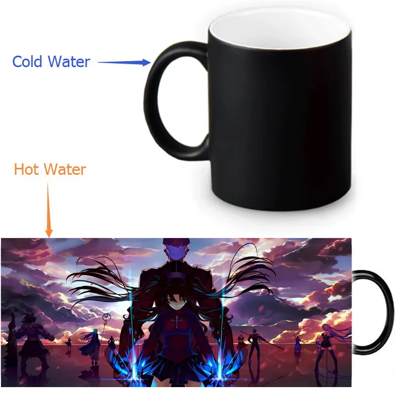 Керамическая чашка Fate Stay night 2017 Custom 12oz для кофе, чая и молока, чувствительная к теплу, меняющая цвет, черная.