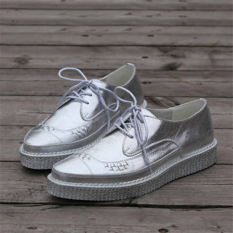 Real leather Men Famous brand gold silver Male Thick sole chaussure Flatform Creepers Elevator with Harajuku platform shoe men | Обувь