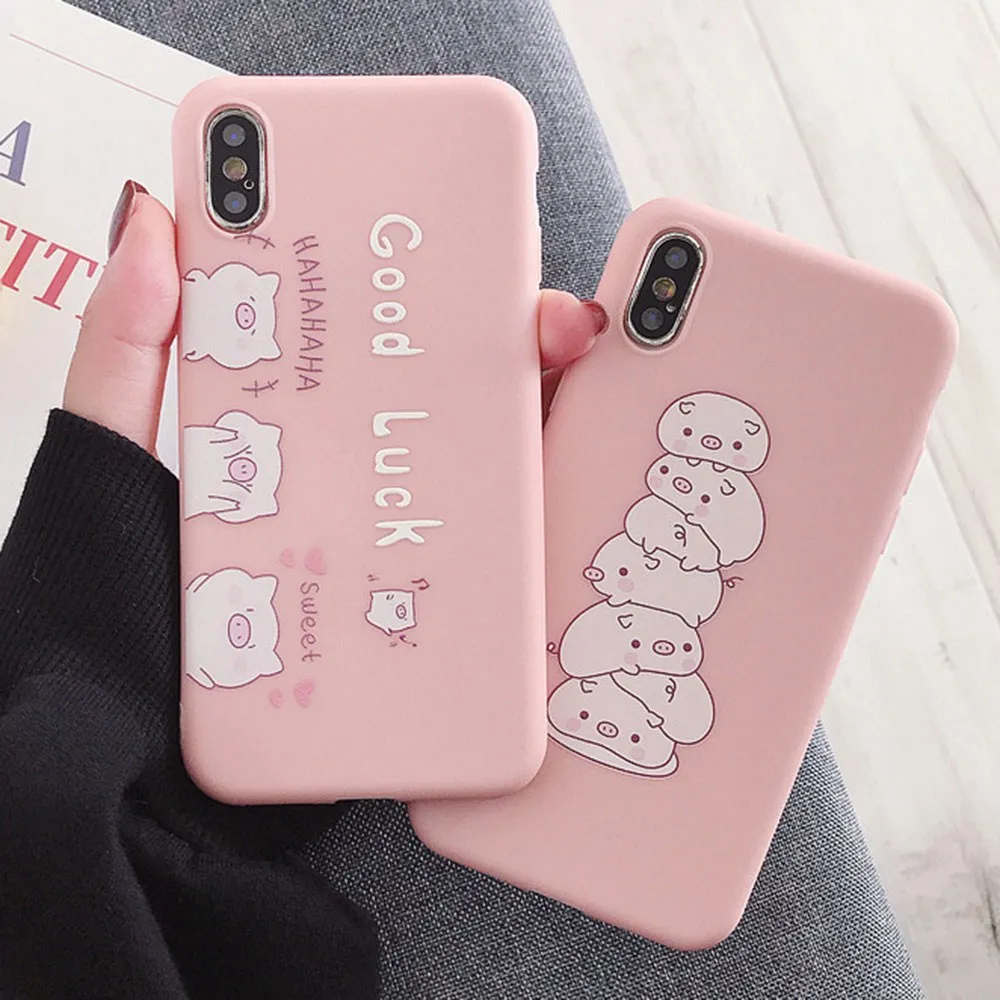 

Cute Pink Case For iPhone X XS XR Xs Max Cases Animal Soft TPU Cover Matte Dirt-resistant Plain Cover Fashion Phone Accessories