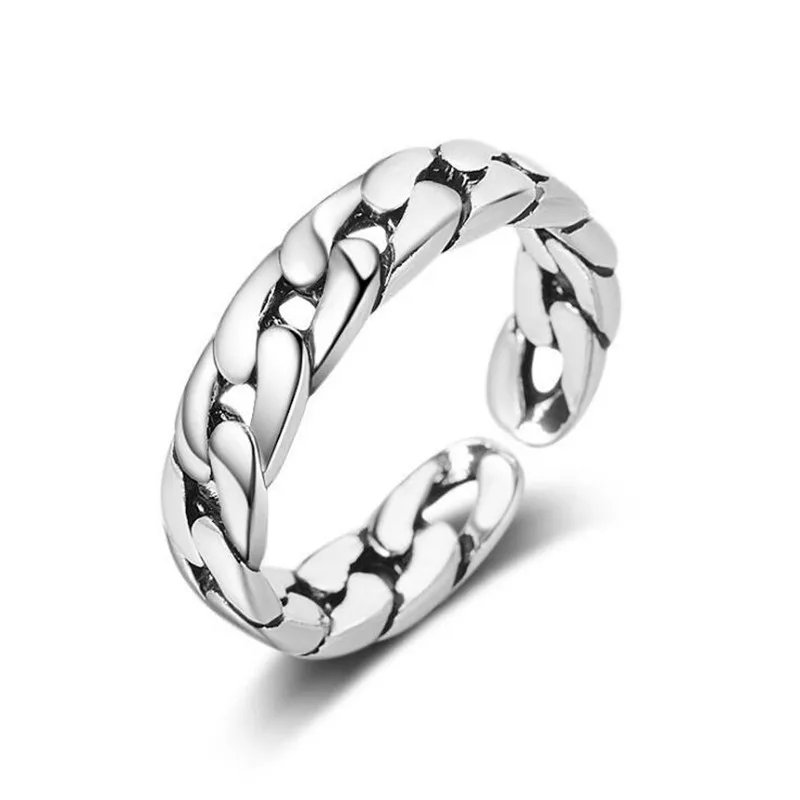 New Distressed Chain Shaped Vintage Handmade Thai Silver Jewelry Adjustable Opening 925 Sterling Rings R459 | Украшения и