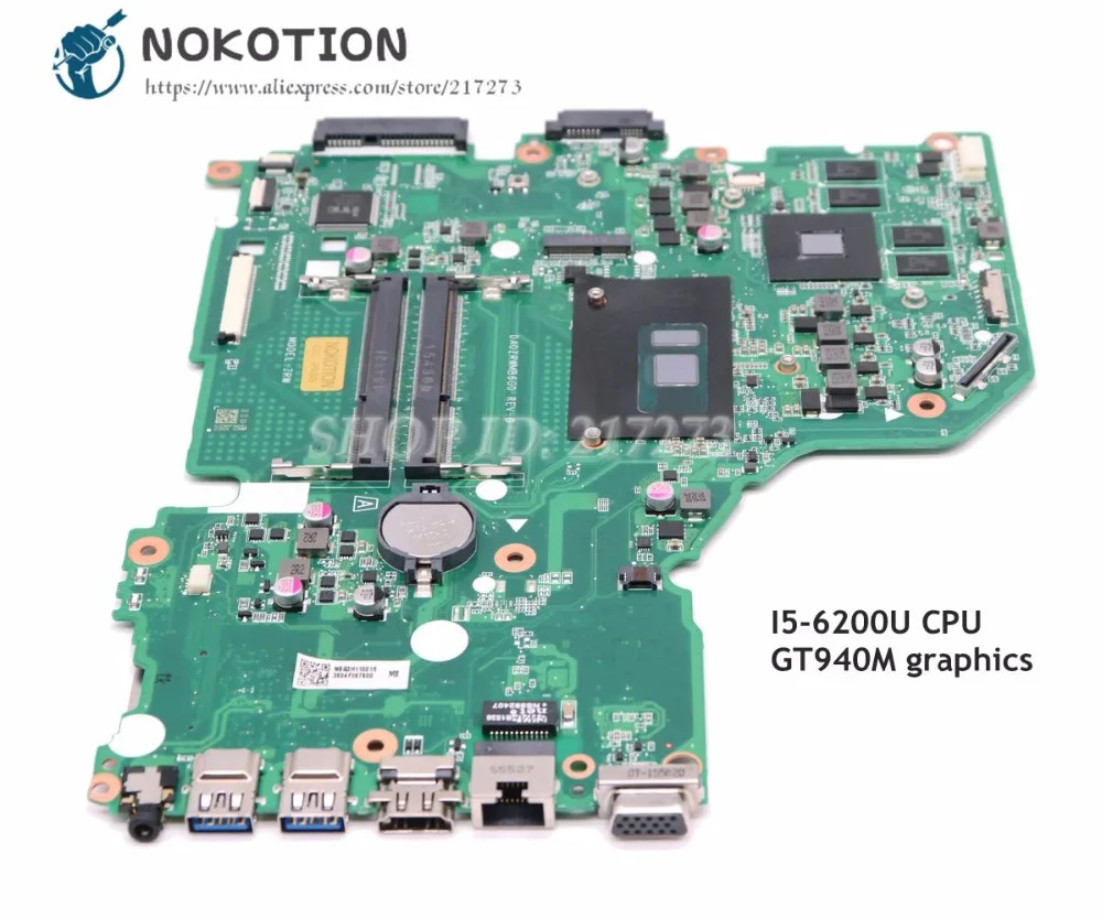 NOKOTION для Acer aspire F5 572G Материнская плата ноутбука NBG3H110015 DA0ZRWMB6G0 материнская I5 6200U CPU