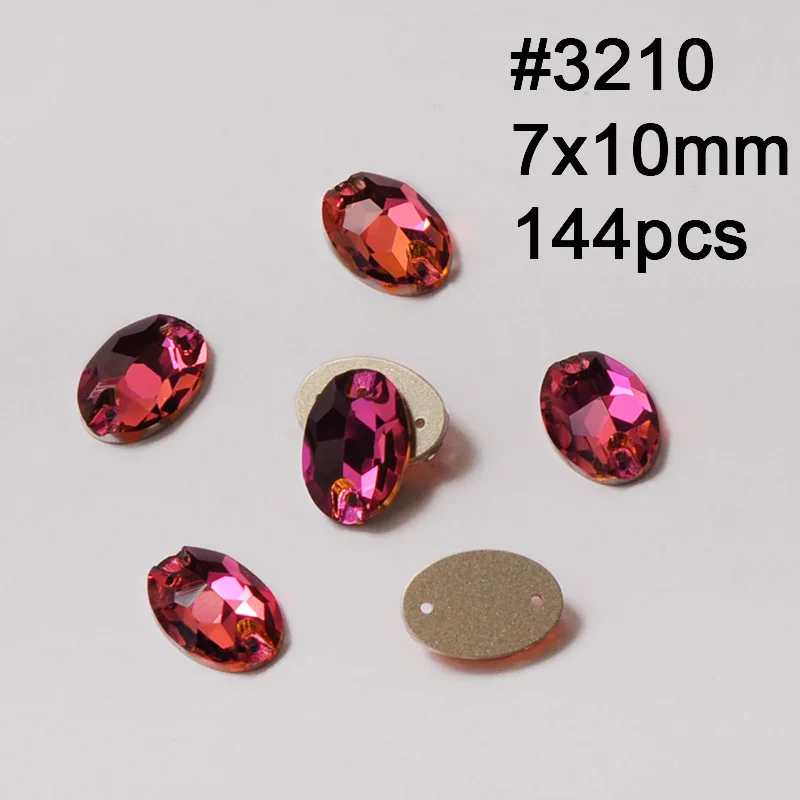 Oval 7X10mm 144pcs Пришитый камень цвет фуксии стекло кристалл риволи Наветт капелька Flatback Стразы для шитья для вечернего diy аксессуары для одежды - Цвет: Oval 7X10mm 144pcs