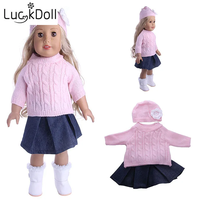 Вязаный свитер LUCKDOLL Джинсовая юбка очки для 18 дюймов американский размер 43 см