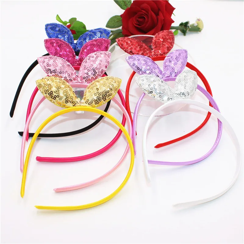 

Cute Shiny Chip Rabbit Ears Knot Hair Bands Kids Cat Ears Headband Beautiful Stretch Headbands Hair Accessories For Girls