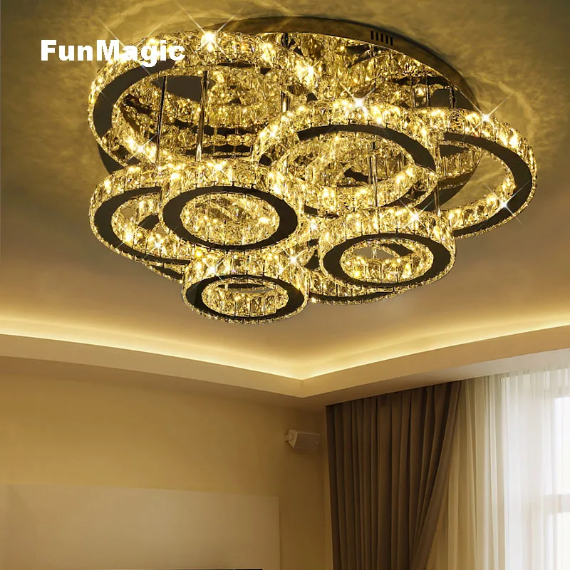 

Mirror Stainless Steel Crystal Diamond LED Ring Light Fixture LED Ceiling Lighting Surface Mounted LED Decorative Circles Lamp