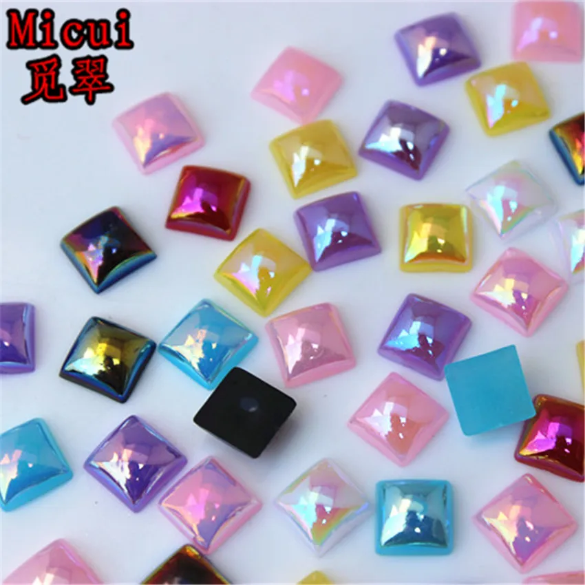 

Micui 100pcs 8mm Square Jelly Color Acrylic Flatback Rhinestones Crystal Stones Non Hotfix Scrapbook Strass for DIY Craft MC445
