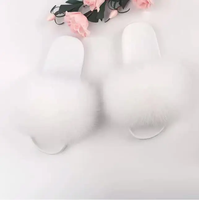 fox hair white Лиса волосы тапочки Для женщин меха дома пушистые ползунки плюшевый мохнатый Лето Туфли без каблуков прелестная женская обувь большой размер 45 Лидер продаж Симпатичные Pantufas - Цвет: fox hair white
