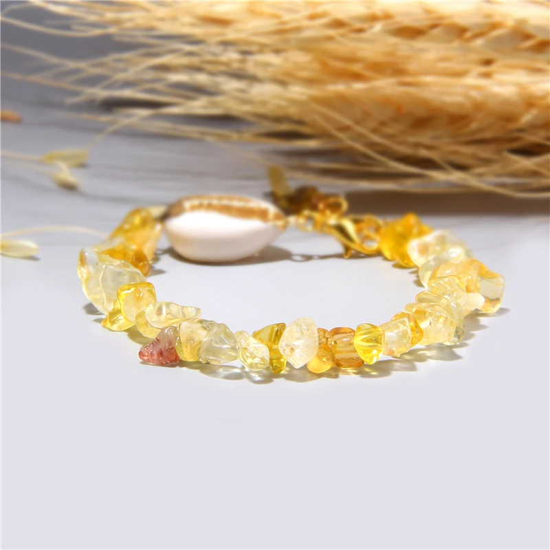 Crystal quartz beads bracelet for women female femme ladies trendy orange chuips Gravel Shell Charm Bracelet handmade | Украшения и