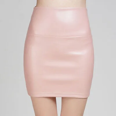 Новинка, летняя женская юбка из искусственной кожи ярких цветов с высокой талией, Флисовая теплая Сексуальная мини-юбка-карандаш, облегающая эластичная юбка - Цвет: light pink