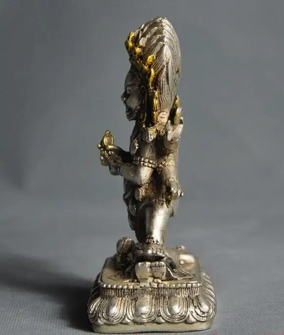 5 &quotСтарый тибетский буддизм Серебряная позолоченная Mahakala Vajrakilaya божество Будда